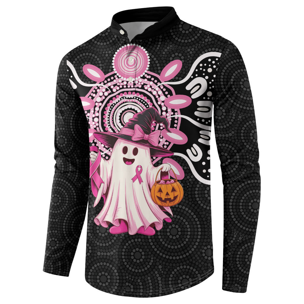 Spooky Pink Ghost Button Sweatshirt Aboriginal Halloween Wear Pink