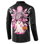 Spooky Pink Ghost Button Sweatshirt Aboriginal Halloween Wear Pink