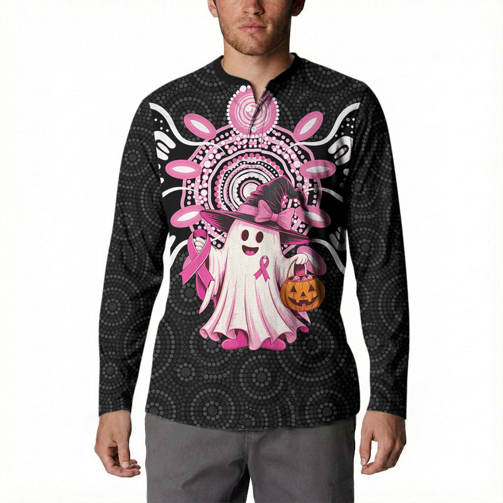 Spooky Pink Ghost Button Sweatshirt Aboriginal Halloween Wear Pink