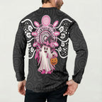 Spooky Pink Ghost Button Sweatshirt Aboriginal Halloween Wear Pink