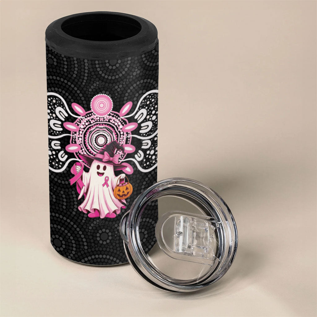 Spooky Pink Ghost 4 in 1 Can Cooler Tumbler Aboriginal Halloween Wear Pink
