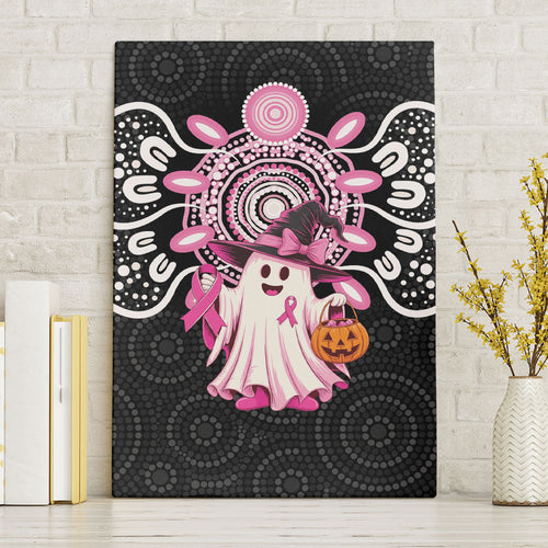 Spooky Pink Ghost Canvas Wall Art Aboriginal Halloween Wear Pink