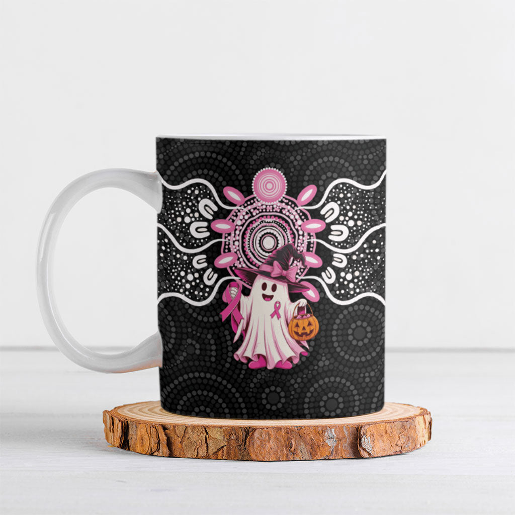 Spooky Pink Ghost Ceramic Mug Aboriginal Halloween Wear Pink