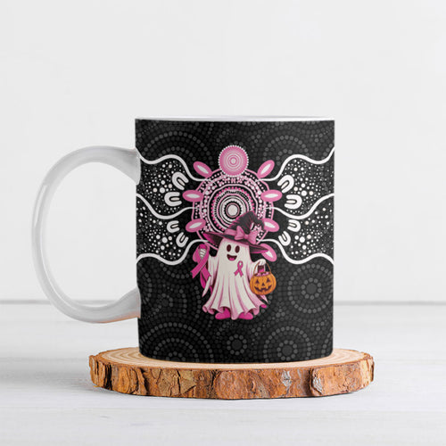 Spooky Pink Ghost Ceramic Mug Aboriginal Halloween Wear Pink