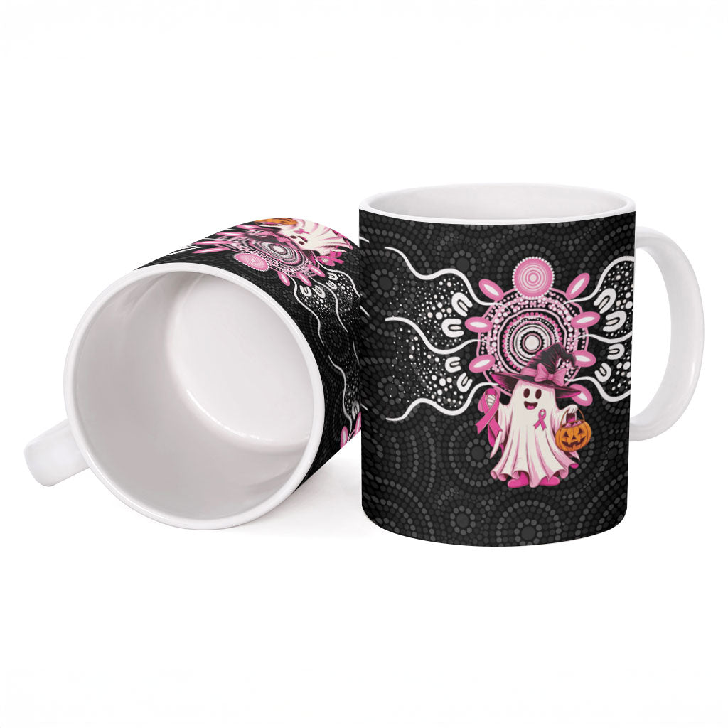Spooky Pink Ghost Ceramic Mug Aboriginal Halloween Wear Pink