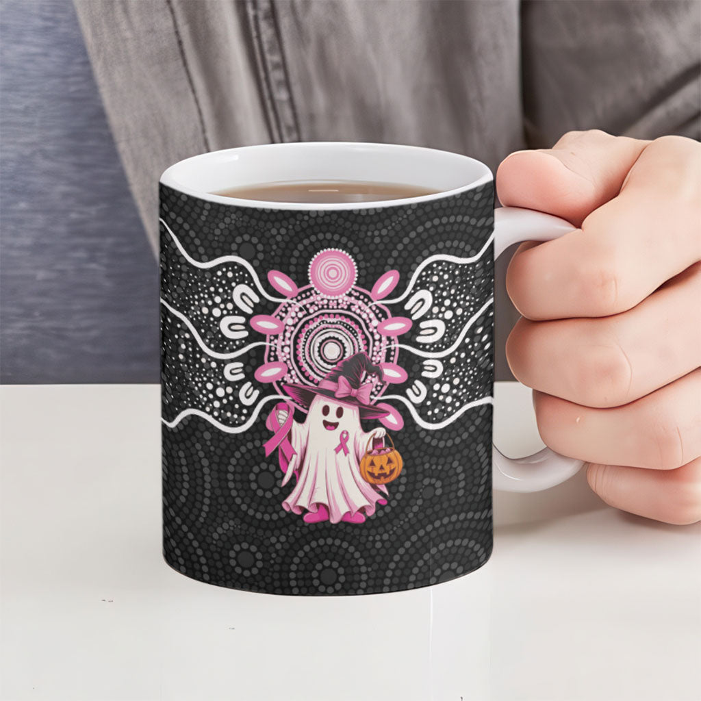 Spooky Pink Ghost Ceramic Mug Aboriginal Halloween Wear Pink