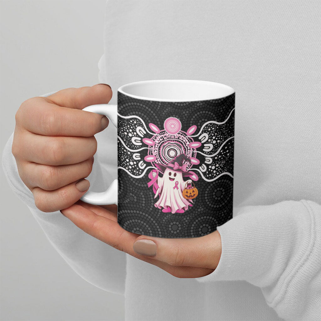 Spooky Pink Ghost Ceramic Mug Aboriginal Halloween Wear Pink