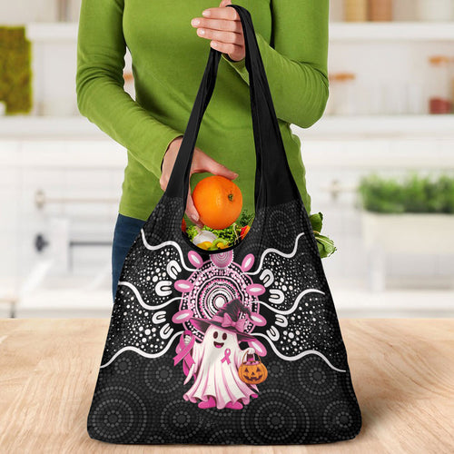 Spooky Pink Ghost Grocery Bag Aboriginal Halloween Wear Pink