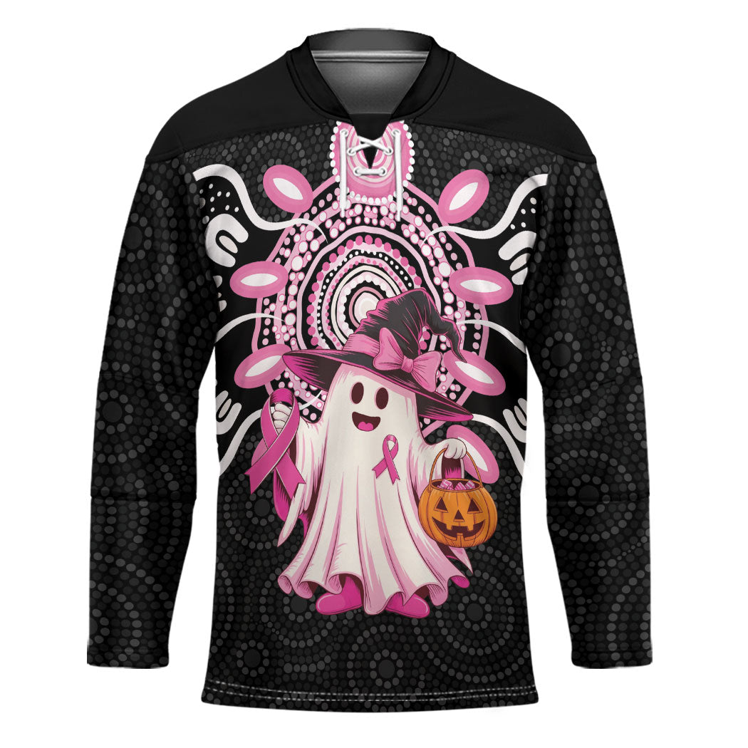 Spooky Pink Ghost Hockey Jersey Aboriginal Halloween Wear Pink
