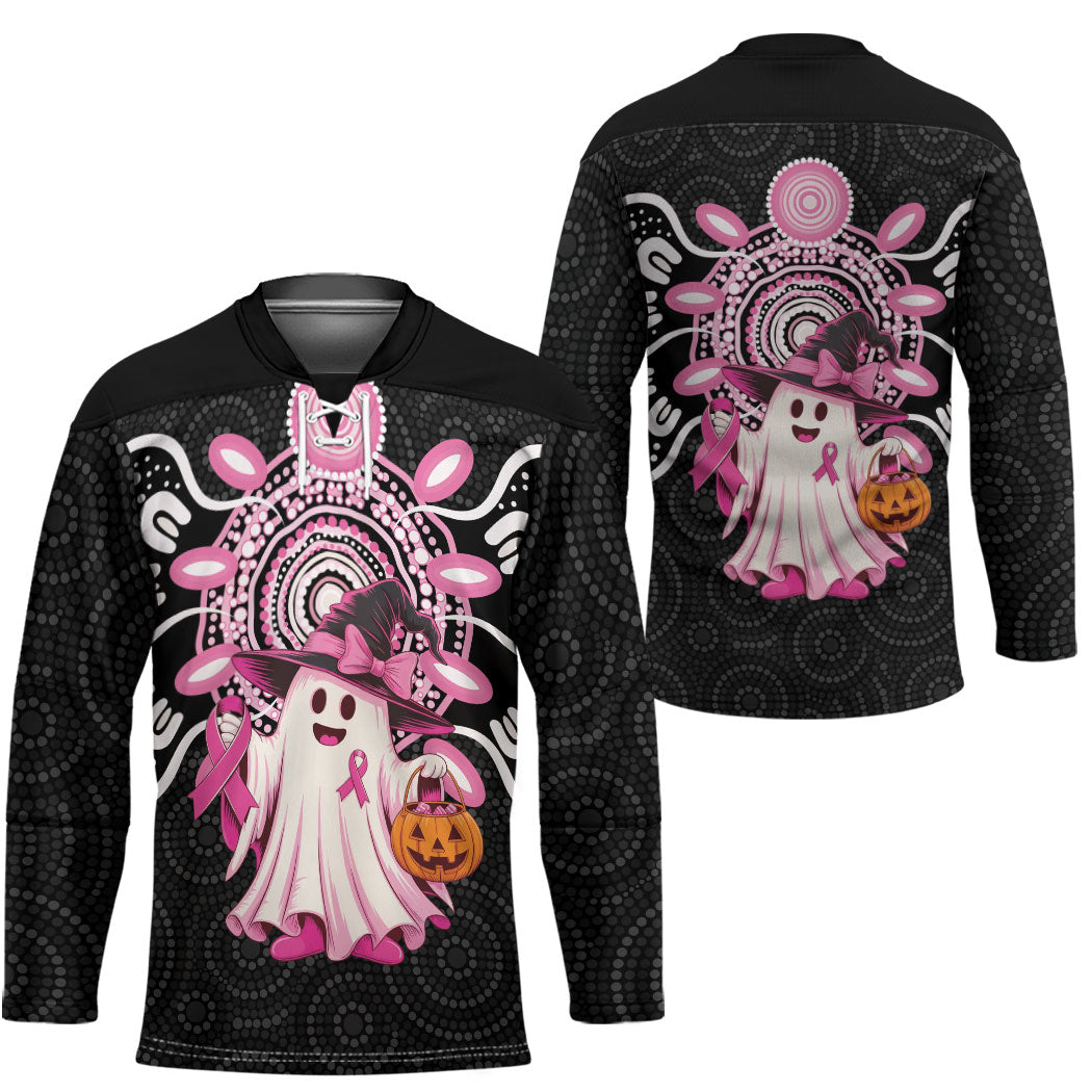 Spooky Pink Ghost Hockey Jersey Aboriginal Halloween Wear Pink