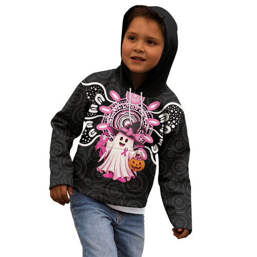 Spooky Pink Ghost Kid Hoodie Aboriginal Halloween Wear Pink