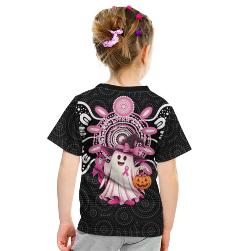 Spooky Pink Ghost Kid T Shirt Aboriginal Halloween Wear Pink