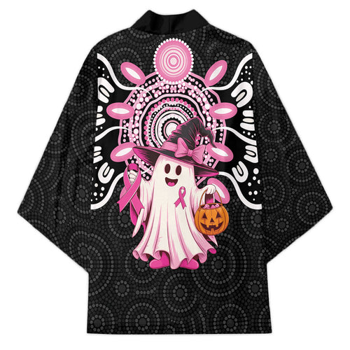 Spooky Pink Ghost Kimono Aboriginal Halloween Wear Pink