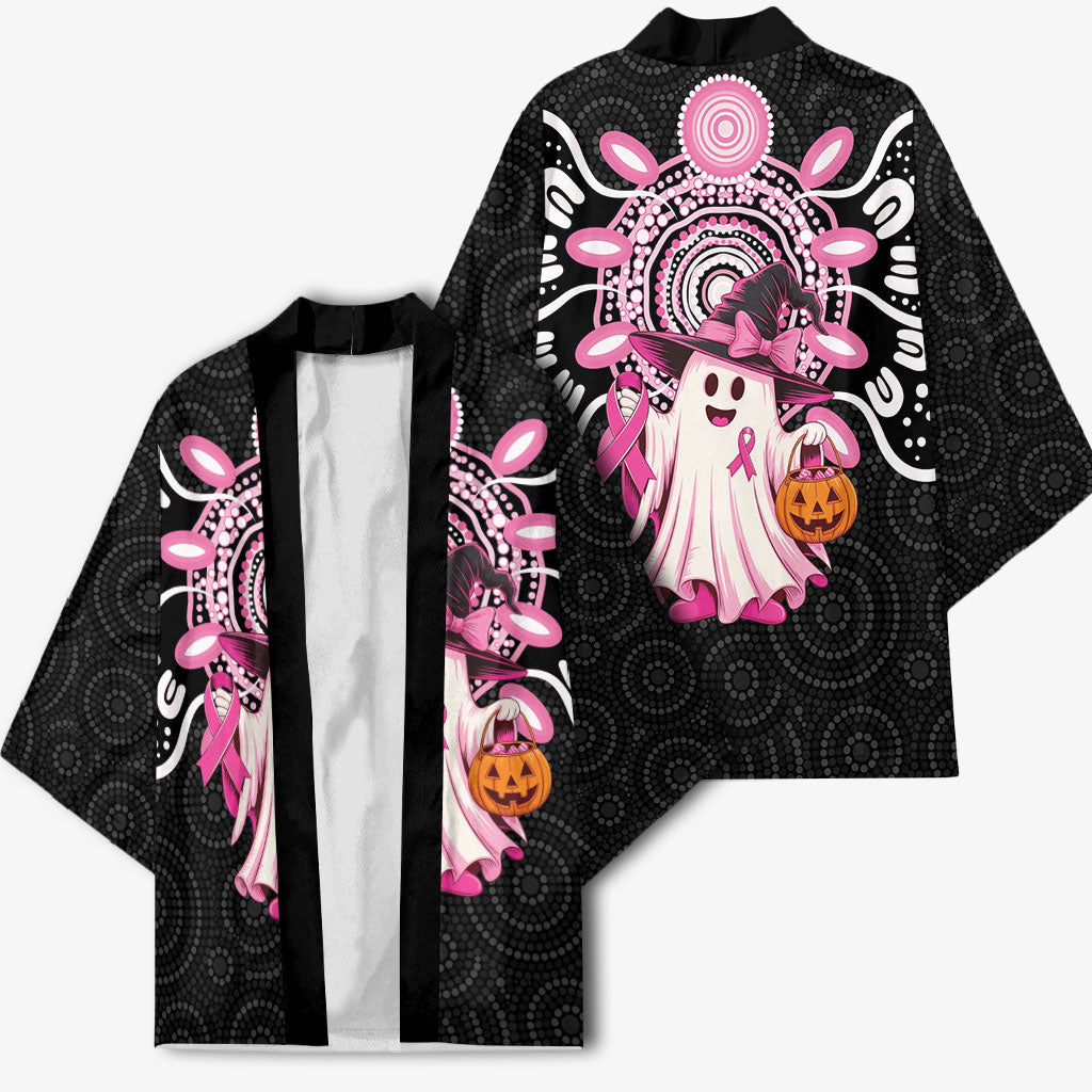 Spooky Pink Ghost Kimono Aboriginal Halloween Wear Pink