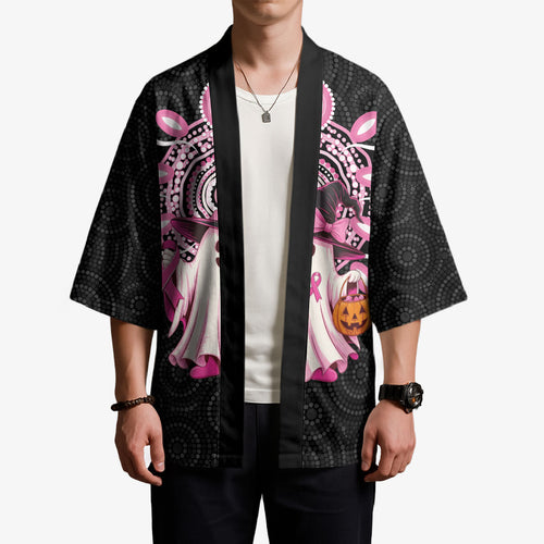 Spooky Pink Ghost Kimono Aboriginal Halloween Wear Pink
