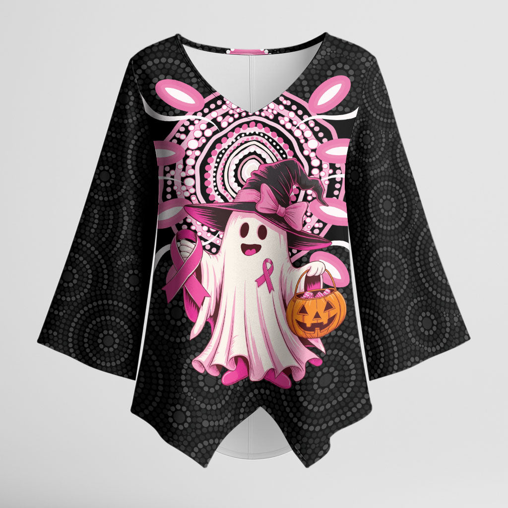 Spooky Pink Ghost Kimono Sleeve Blouse Aboriginal Halloween Wear Pink
