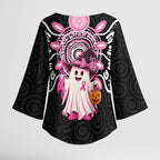 Spooky Pink Ghost Kimono Sleeve Blouse Aboriginal Halloween Wear Pink