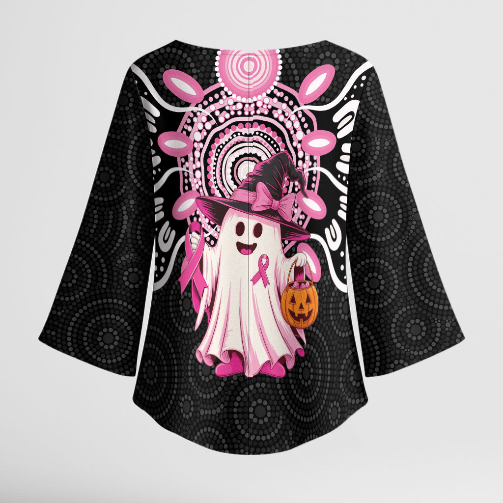 Spooky Pink Ghost Kimono Sleeve Blouse Aboriginal Halloween Wear Pink