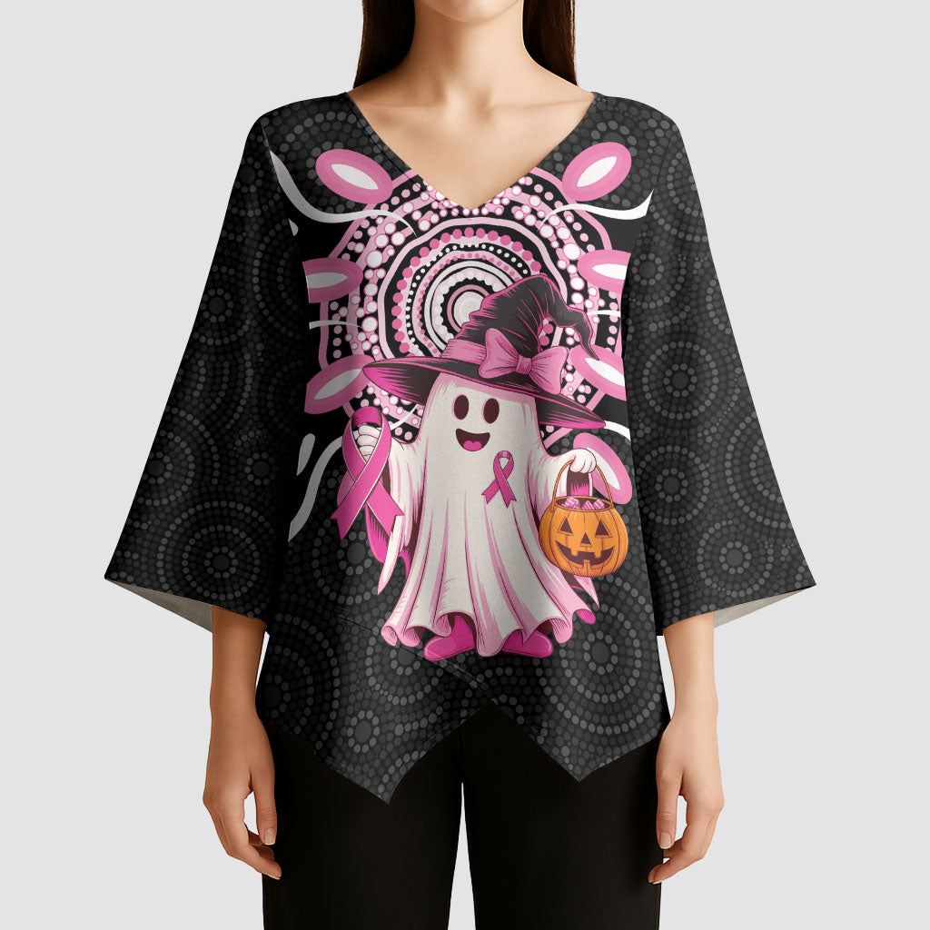 Spooky Pink Ghost Kimono Sleeve Blouse Aboriginal Halloween Wear Pink