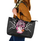Spooky Pink Ghost Leather Tote Bag Aboriginal Halloween Wear Pink