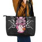 Spooky Pink Ghost Leather Tote Bag Aboriginal Halloween Wear Pink