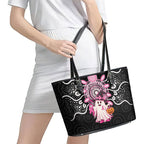 Spooky Pink Ghost Leather Tote Bag Aboriginal Halloween Wear Pink