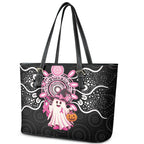 Spooky Pink Ghost Leather Tote Bag Aboriginal Halloween Wear Pink