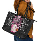 Spooky Pink Ghost Leather Tote Bag Aboriginal Halloween Wear Pink
