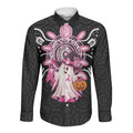 Spooky Pink Ghost Long Sleeve Button Shirt Aboriginal Halloween Wear Pink
