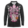Spooky Pink Ghost Long Sleeve Polo Shirt Aboriginal Halloween Wear Pink