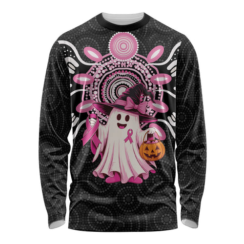 Spooky Pink Ghost Long Sleeve Shirt Aboriginal Halloween Wear Pink