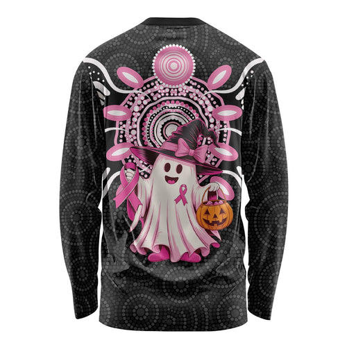Spooky Pink Ghost Long Sleeve Shirt Aboriginal Halloween Wear Pink