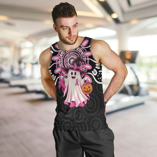 Spooky Pink Ghost Men Tank Top Aboriginal Halloween Wear Pink