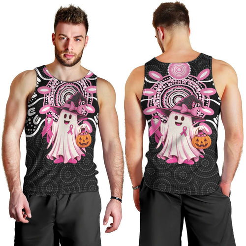 Spooky Pink Ghost Men Tank Top Aboriginal Halloween Wear Pink
