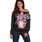 Spooky Pink Ghost Off Shoulder Sweater Aboriginal Halloween Wear Pink