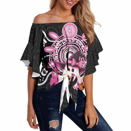 Spooky Pink Ghost Off Shoulder Wrap Waist Top Aboriginal Halloween Wear Pink