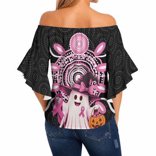 Spooky Pink Ghost Off Shoulder Wrap Waist Top Aboriginal Halloween Wear Pink