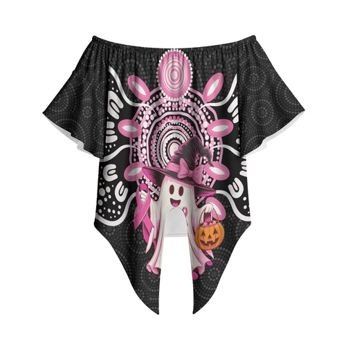 Spooky Pink Ghost Off Shoulder Wrap Waist Top Aboriginal Halloween Wear Pink