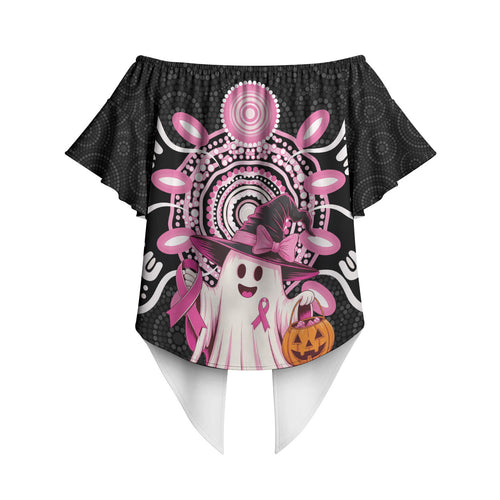 Spooky Pink Ghost Off Shoulder Wrap Waist Top Aboriginal Halloween Wear Pink
