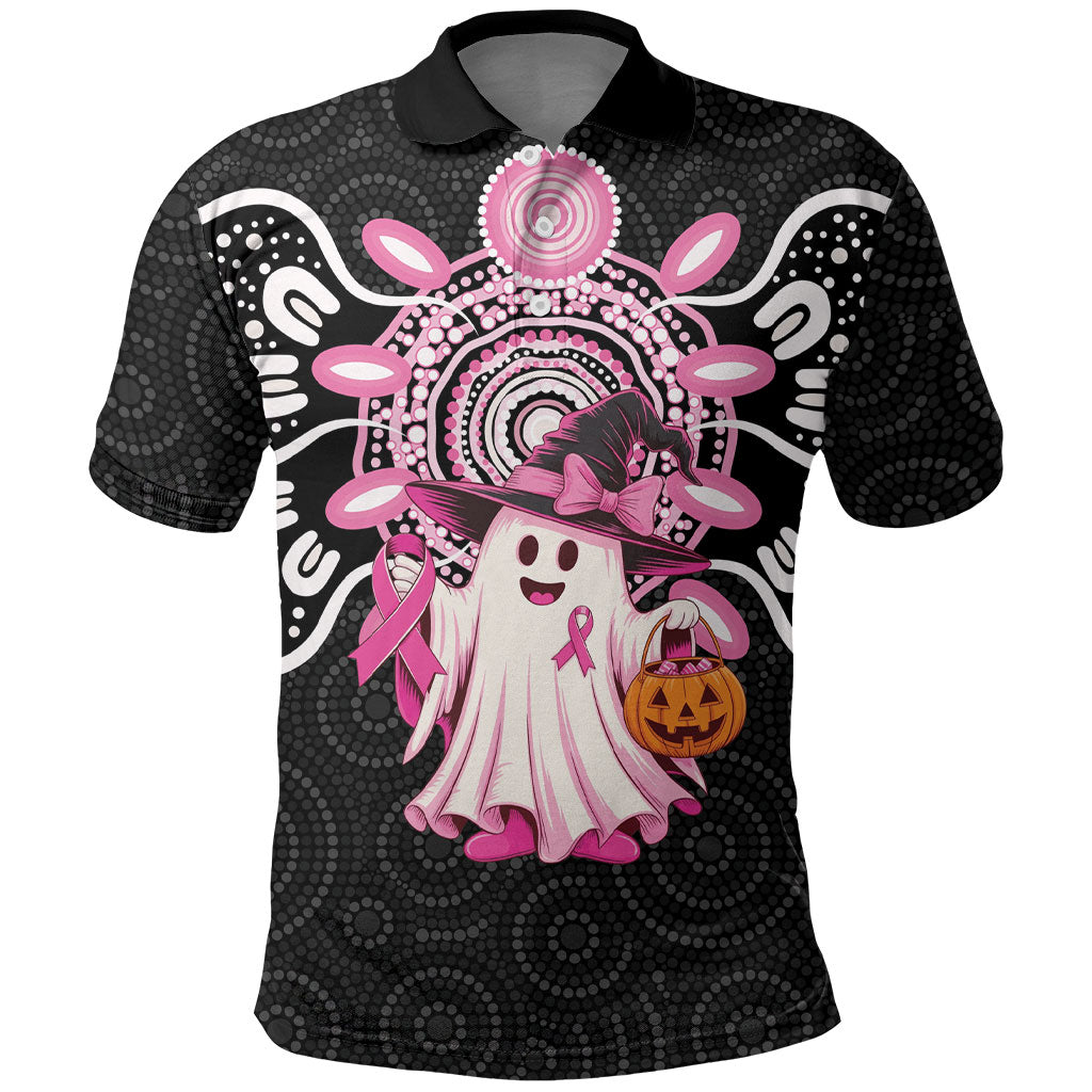 Spooky Pink Ghost Polo Shirt Aboriginal Halloween Wear Pink
