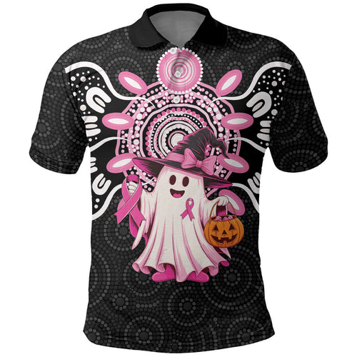 Spooky Pink Ghost Polo Shirt Aboriginal Halloween Wear Pink