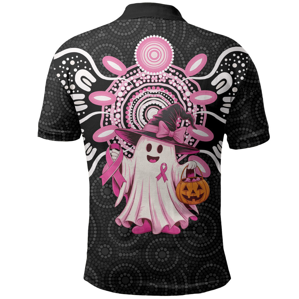 Spooky Pink Ghost Polo Shirt Aboriginal Halloween Wear Pink