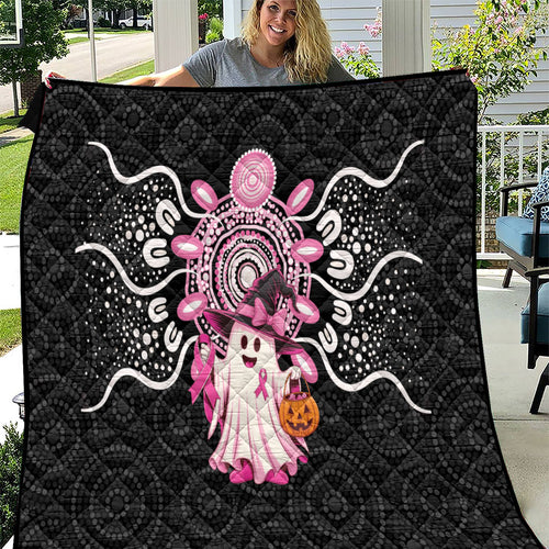 Spooky Pink Ghost Quilt Aboriginal Halloween Wear Pink
