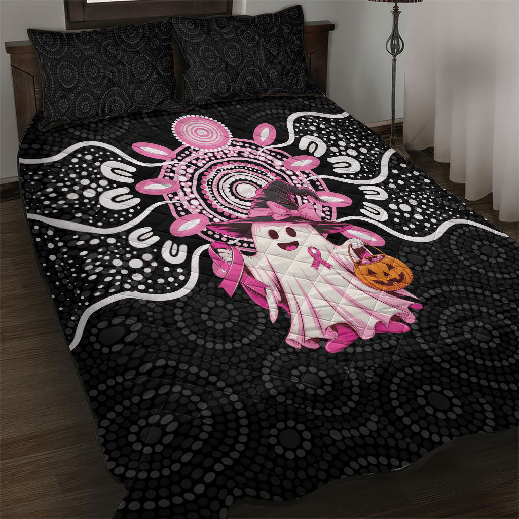 Spooky Pink Ghost Quilt Bed Set Aboriginal Halloween Wear Pink