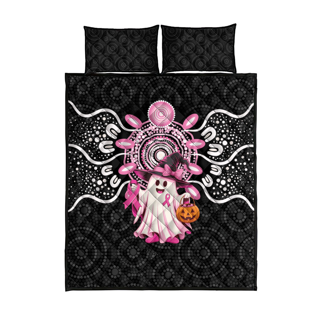 Spooky Pink Ghost Quilt Bed Set Aboriginal Halloween Wear Pink