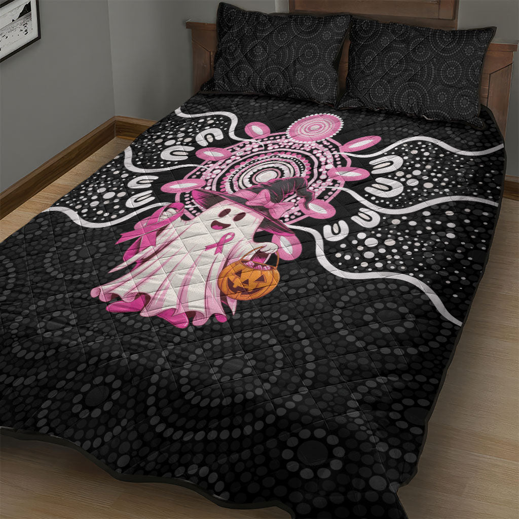 Spooky Pink Ghost Quilt Bed Set Aboriginal Halloween Wear Pink