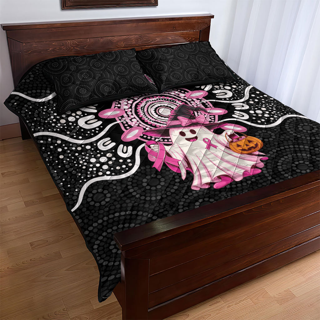 Spooky Pink Ghost Quilt Bed Set Aboriginal Halloween Wear Pink