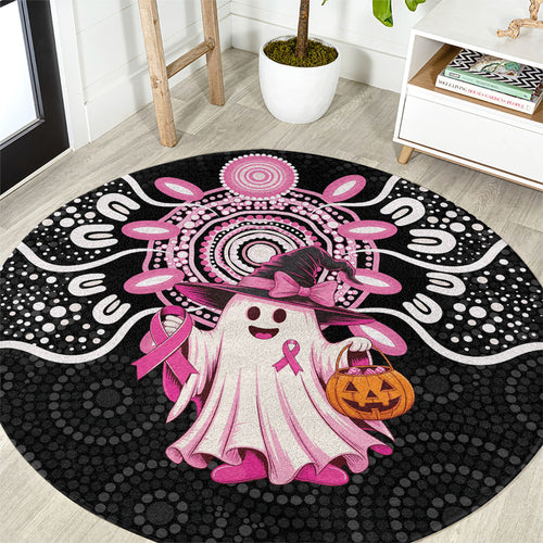 Spooky Pink Ghost Round Carpet Aboriginal Halloween Wear Pink