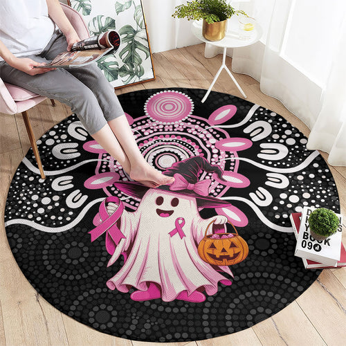 Spooky Pink Ghost Round Carpet Aboriginal Halloween Wear Pink