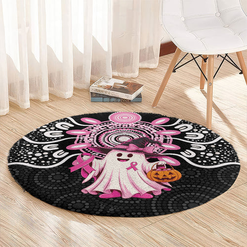 Spooky Pink Ghost Round Carpet Aboriginal Halloween Wear Pink